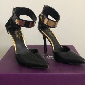 Black & Gold ankle strap heels